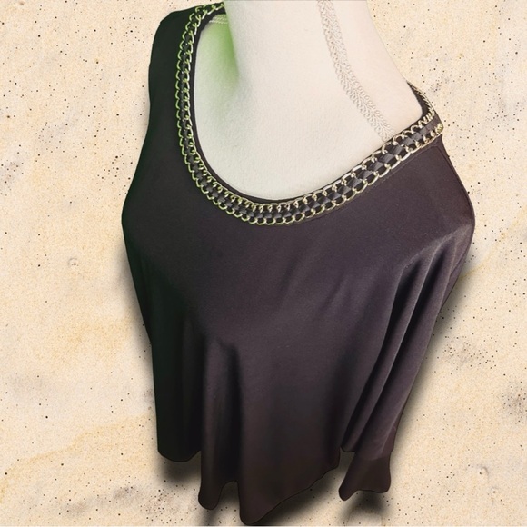 Calvin Klein Women’s Plus Size Black Dolman Sleeve Blouse With Gold Chain Neck - Picture 9 of 12